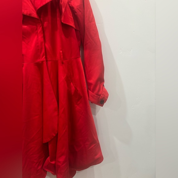 bebe Vibrant Red Long Sleeve trench coat size large elegant date evening - Picture 3 of 8